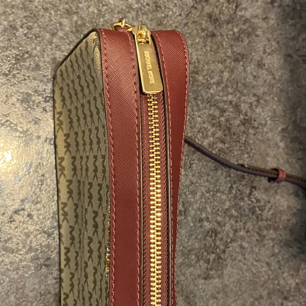 Michael Kors Beige Monogram Crossbody Bag with Brown Trim - Picture 4 of 4